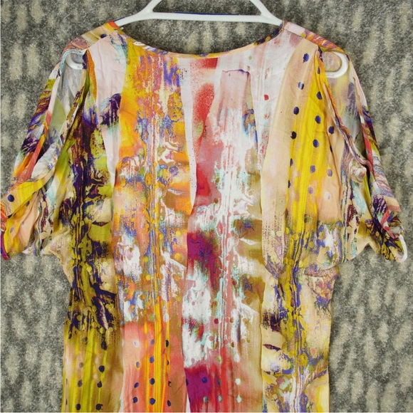 Jams World Women Tunic Top V Neck Short Sleeves Boho Hawaii Abstract Size XS - Picture 4 of 14
